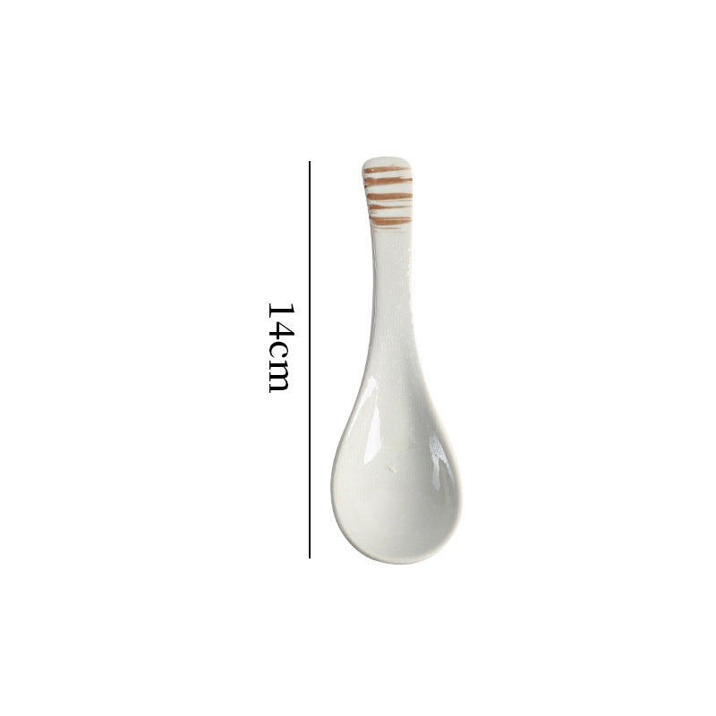 Creative kitchen ceramic tableware small spoon japanese retro cute high-value household spoon soup spoon rice spoon