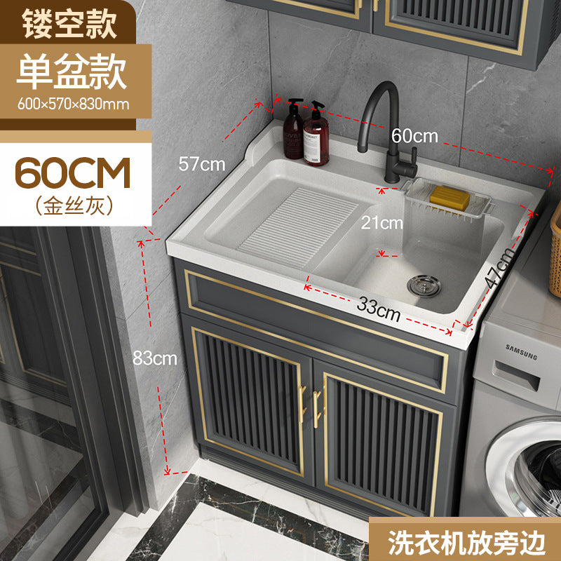 Space Aluminum Balcony Washing Machine Cabinet Combination significant other Pool Slot Integrated Flip Cover Pulsator Hand Washbasin with Rub Board