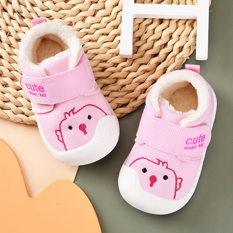 Toddler shoes for baby boys, spring and autumn, 0-1-2 years old, soft sole infant shoes, winter fleece-lined cotton shoes for baby girls