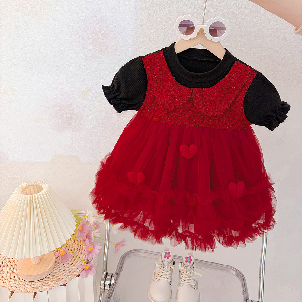 Girls' princess dress -  summer new arrival: stylish round neck short sleeve mesh baby girl party dress
