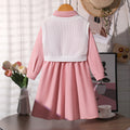 Girls' two-piece set: pink shirt dress + bow-embellished vest