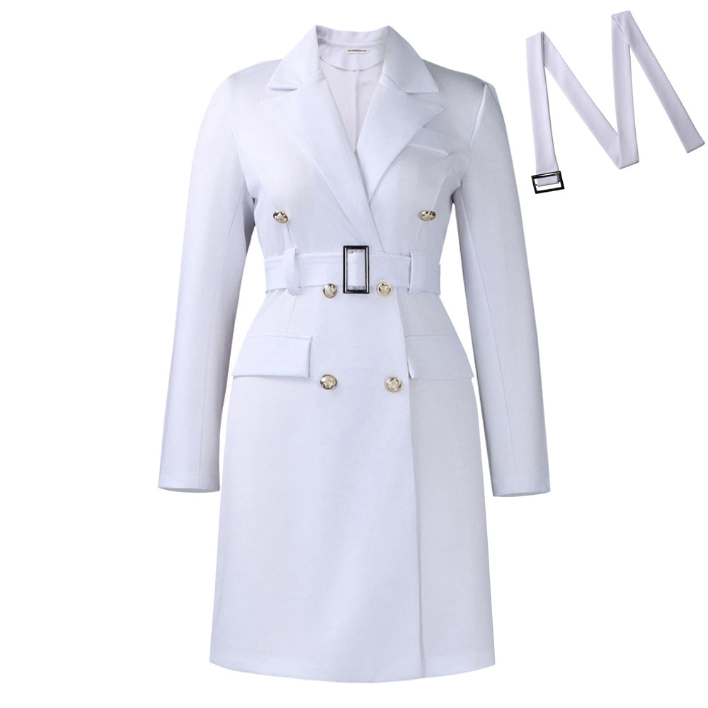 D3348  cross-border autumn and winter new long-sleeved hip-covering commuter double-breasted pure color suit european and american dress