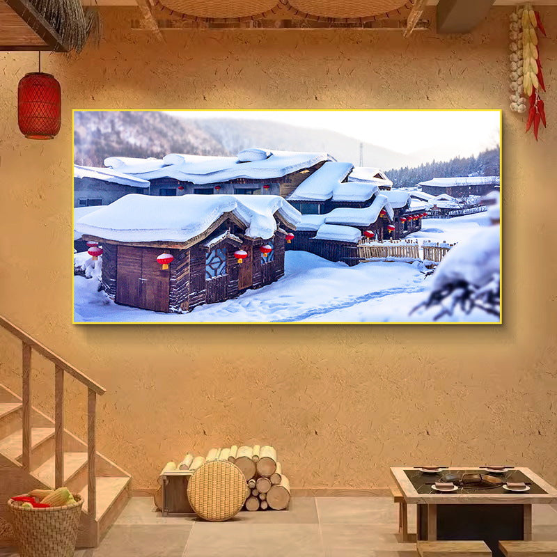 Northeast snow landscape decorative painting rural folk landscape wall painting iron pot stew restaurant farmyard light box hotel hanging painting