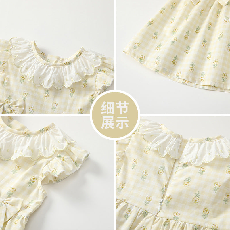 Girls' summer dress: new korean style baby girl's printed dress with doll collar, pure cotton summer dress for little girls