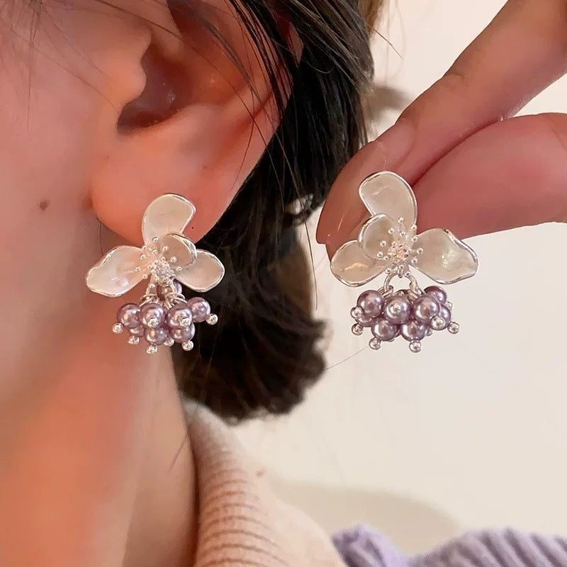 Fresh blue glazed flower crystal tassel stud earrings - exquisite, sophisticated, and stylish earrings for women, perfect for work or everyday wear