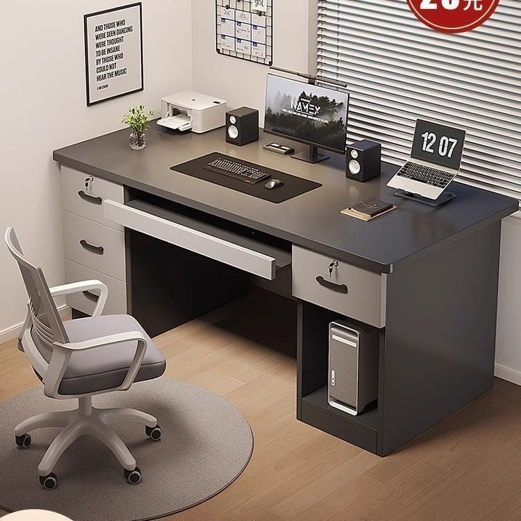 Modern home computer desk with lock, office desk, simple executive desk, office staff desk, student desk, wooden desk