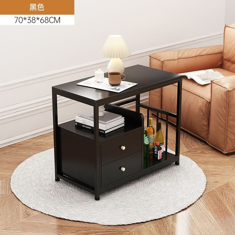 Mobile coffee table multifunctional storage table small apartment living room home iron sofa side table bedroom mobile bedside table
