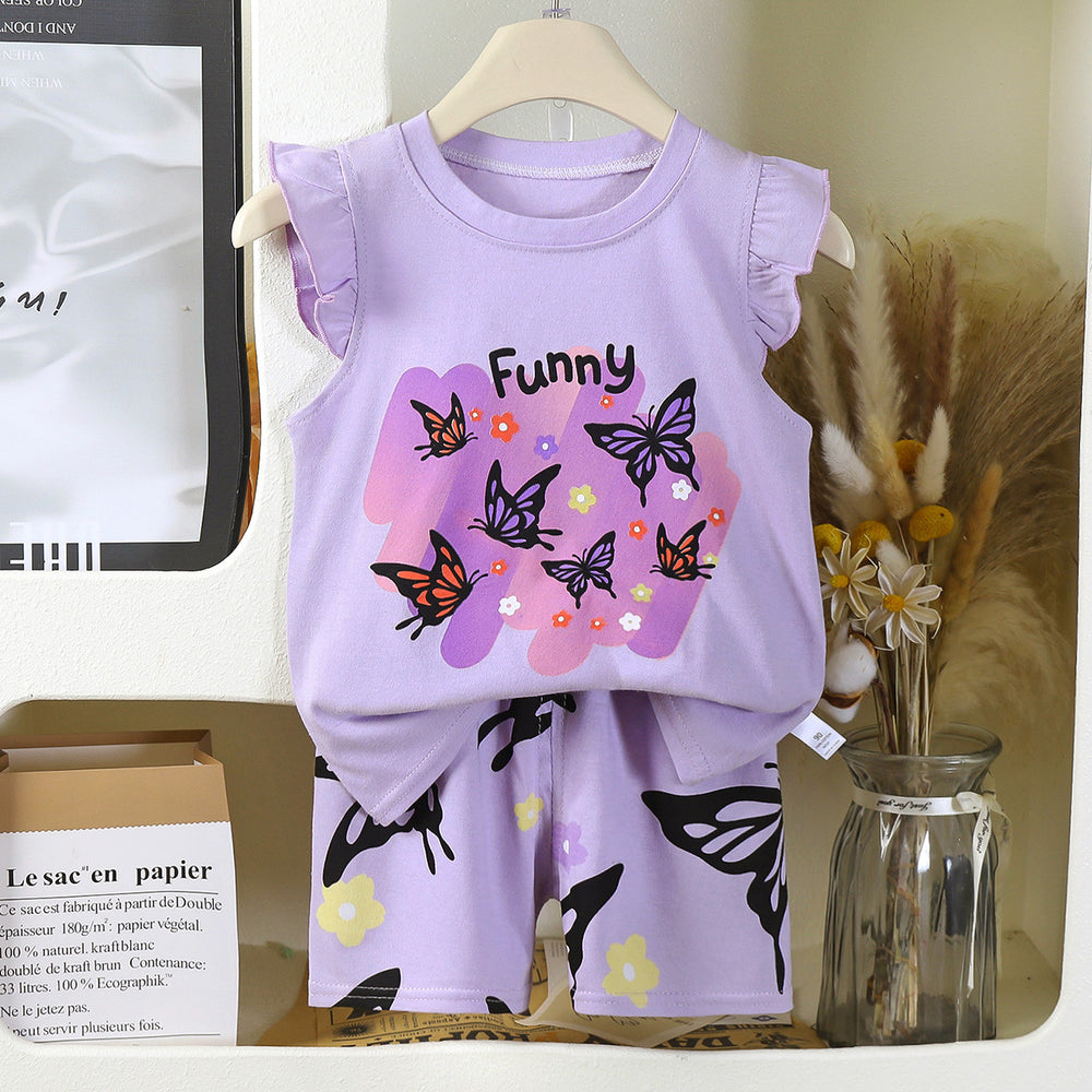 Kids' tank top set - summer new arrival: pure cotton girls' shorts outfit, korean style sleeveless set for baby boys and girls