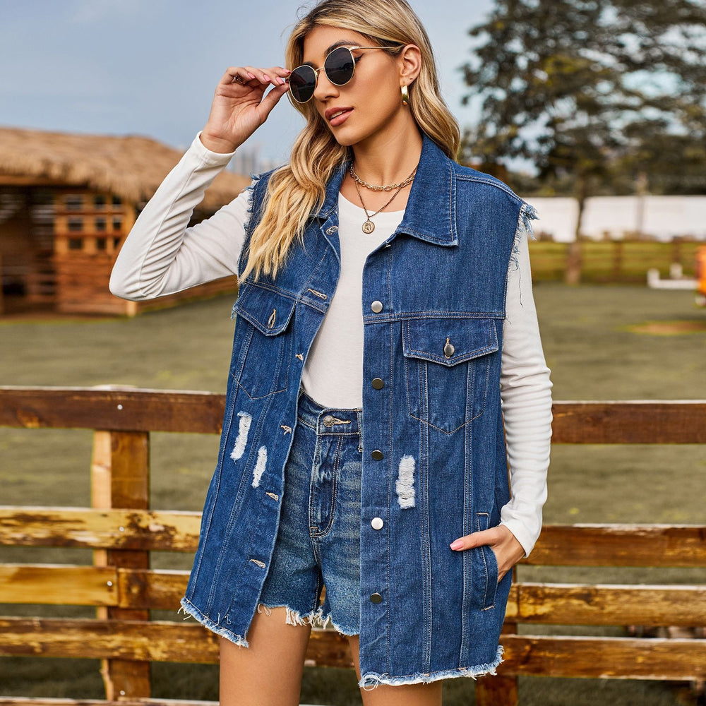 European and american cross-border  new denim vest tank top summer fashion trend denim sleeveless vest women's