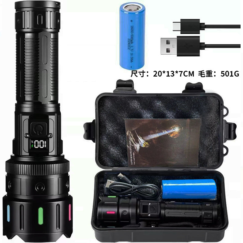 Cross-border new hot-selling strong light digital flashlight outdoor charging super bright focusing emergency self-defense household flashlight