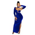 X6652 cross-border   fashion women's solid color bandeau gloves dress long gown dress