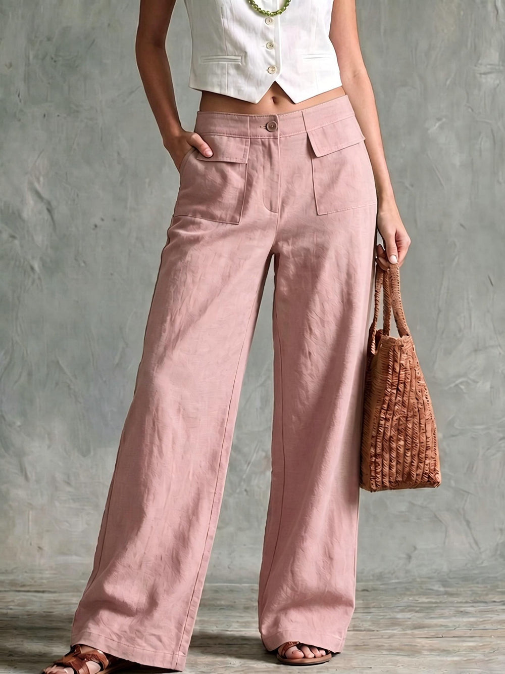 women's spring/summer new arrivals: european and american style pants -  solid color cotton linen loose fit wide leg trousers for women