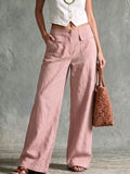 women's spring/summer new arrivals: european and american style pants -  solid color cotton linen loose fit wide leg trousers for women