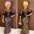 New african autumn/winter rhinestone & sequin party evening dress -  women's stretch mesh dress