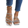 Chunky heel square toe rhinestone thong sandals - women's  summer new arrival - unique silver high-end roman style outdoor wear