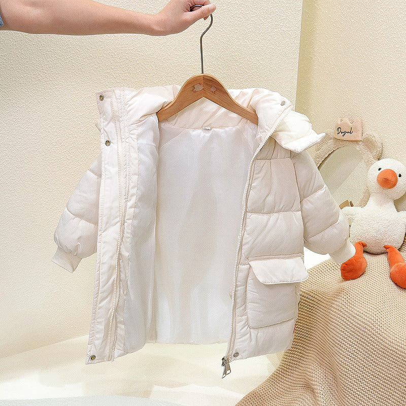 Girls' mid-length padded puffer jacket -  winter new arrival - korean style warm cotton coat for toddlers and little girls - trendy