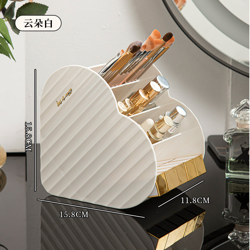 Love pen holder storage box, multi-functional makeup brush, lipstick, eyebrow pencil, grid rack, cosmetic storage cylinder, desktop.