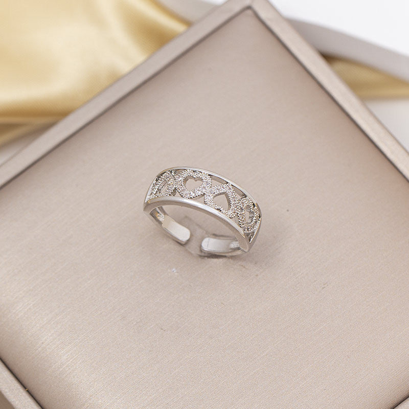 foreign trade popular zircon inlaid square ring with eight-character opening adjustment 18k gold electroplated high-end finger