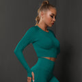 Summer solid color knit seamless fitness top - sweat-wicking, shaping, compression long sleeve running, training, and yoga apparel for women