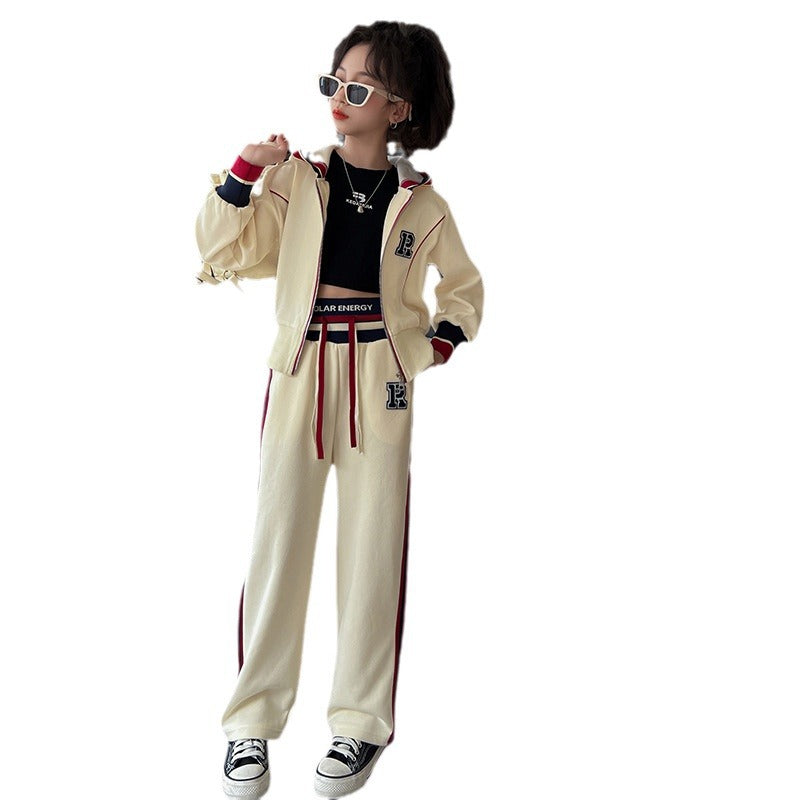 Girls' spring and autumn outfit set - new trendy style for girls, stylish spring jacket for older children, fashionable spring sportswear for kids