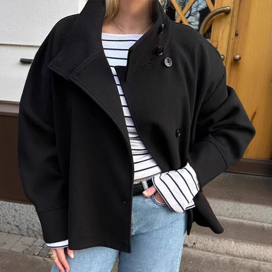 fashion  fall and winternew arrival women's clothing  elegantelegance stand collar button long sleeveswoolenoutwear