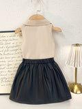 Baby clothing kids set children outfit apricot sleeveless tops+black
