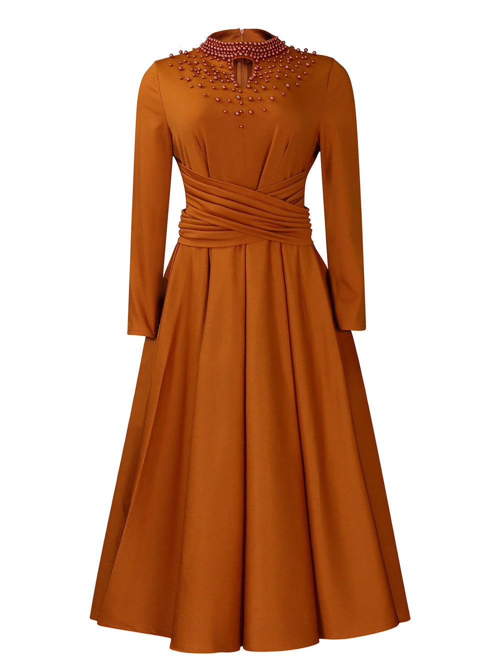D454  foreign trade women's new fashion high neck elegant beaded flared dress fitted waist african dress