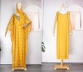 European and american export african women's embroidered lace loose batwing sleeve dress robe three-piece set with vest and headscarf