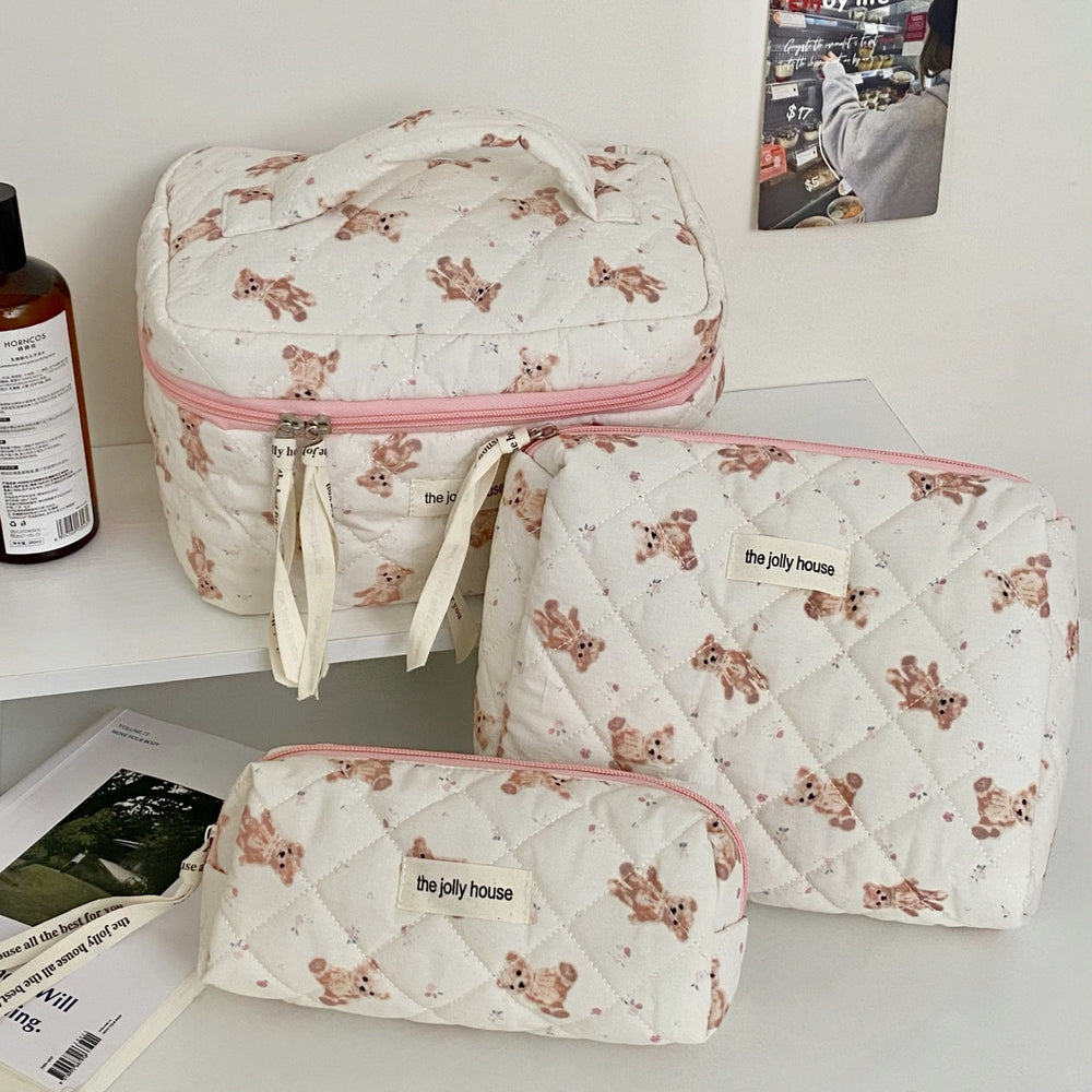 Cute and fresh bowknot makeup bag - large capacity student dorm storage pouch & pencil case set
