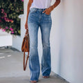 independent station  new arrivaleleganteasiest for matchslimming look mid-waist washed slightly flared denim pants for women trendy