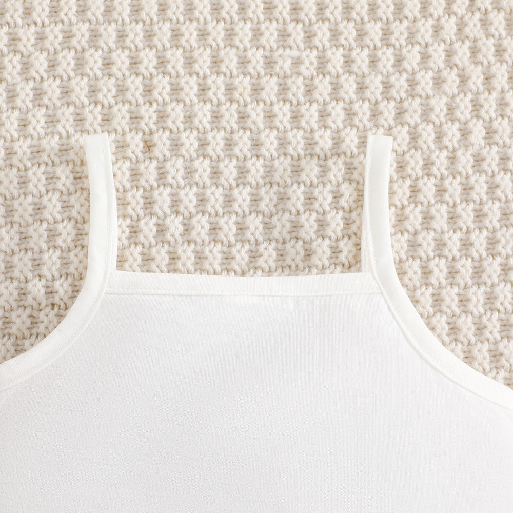 summer new girls' mesh long-sleeve top + cropped tank top + pleated skirt three-piece set - in stock