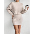Women's knit set - long sleeve crewneck crop top and slim mini skirt outfit, autumn/winter collection