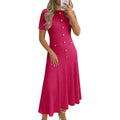 Amazon sweet & spicy  summer casual short-sleeve crew neck versatile button-up textured slim-fit midi dress