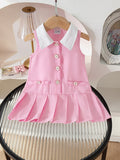Baby clothing kids set children outfit white collar pink dress
