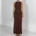 summer new women's fashion: european and american cross-border dress - elegant, slim-fit, solid color pleated maxi dress