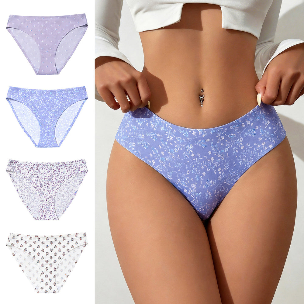 foreign trade wholesale low-waist sexy ice silk seamless underwear women's printing breathable quick-drying plaid women's briefs