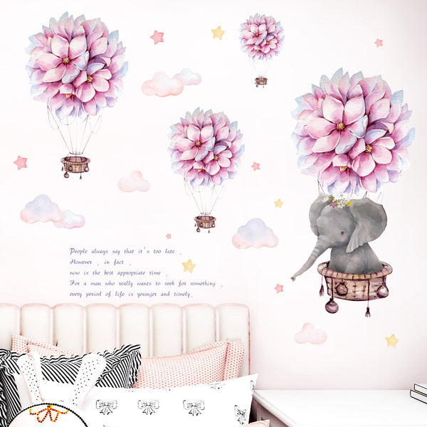 Romantic flower ball baby elephant children's room cabinet porch bathroom restaurant TV background wall decorative wall sticker HM92063