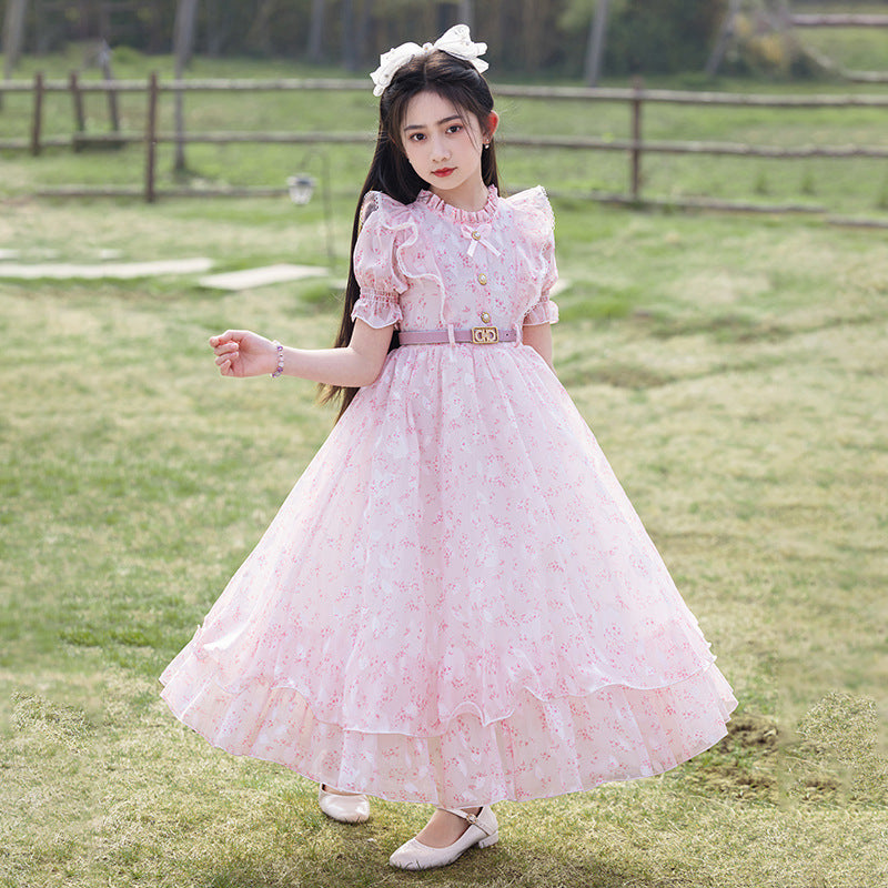 Girls' summer floral maxi dress - new  chiffon beach dress with ruffle hem - in stock