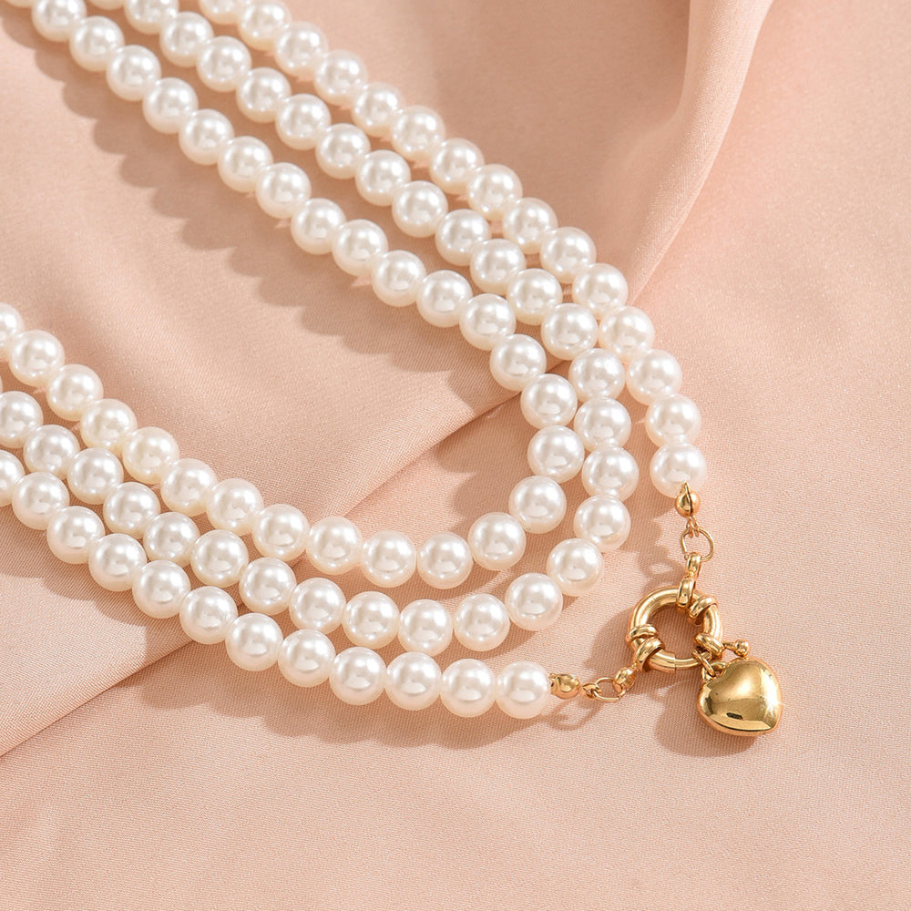 Long imitation pearl necklace wholesale, european and american cross-border vintage baroque style pendant, women's personalized multi-layered heart necklace