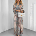 summer new women's clothing cross-border  fashion retro palace v-neck long sleeve printed swing dress
