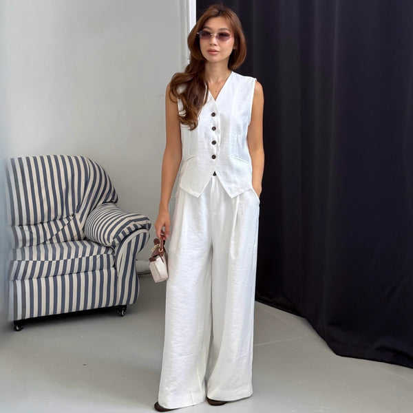 Cross-border European and American white vest suit sleeveless V-neck vest top temperament casual trousers  women's suit
