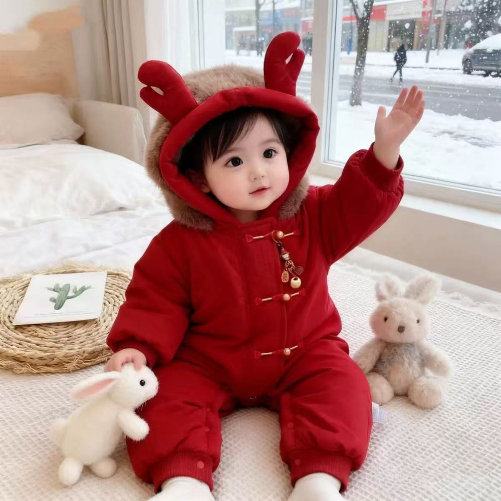 Newborn cute romper baby winter onesie - thickened cartoon crawling suit for autumn and winter, suitable for both boys and girls
