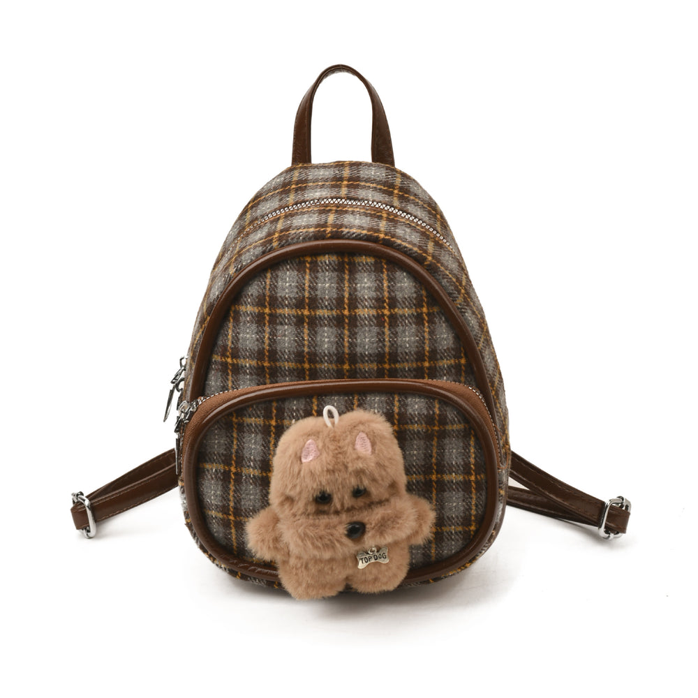 classy women's backpack new arrivalniche style plaid backpack cutestuffed pendant student class bag