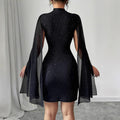 European hot girl dress - sparkling print, high neck, lantern sleeves, bodycon, sexy bodycon skirt