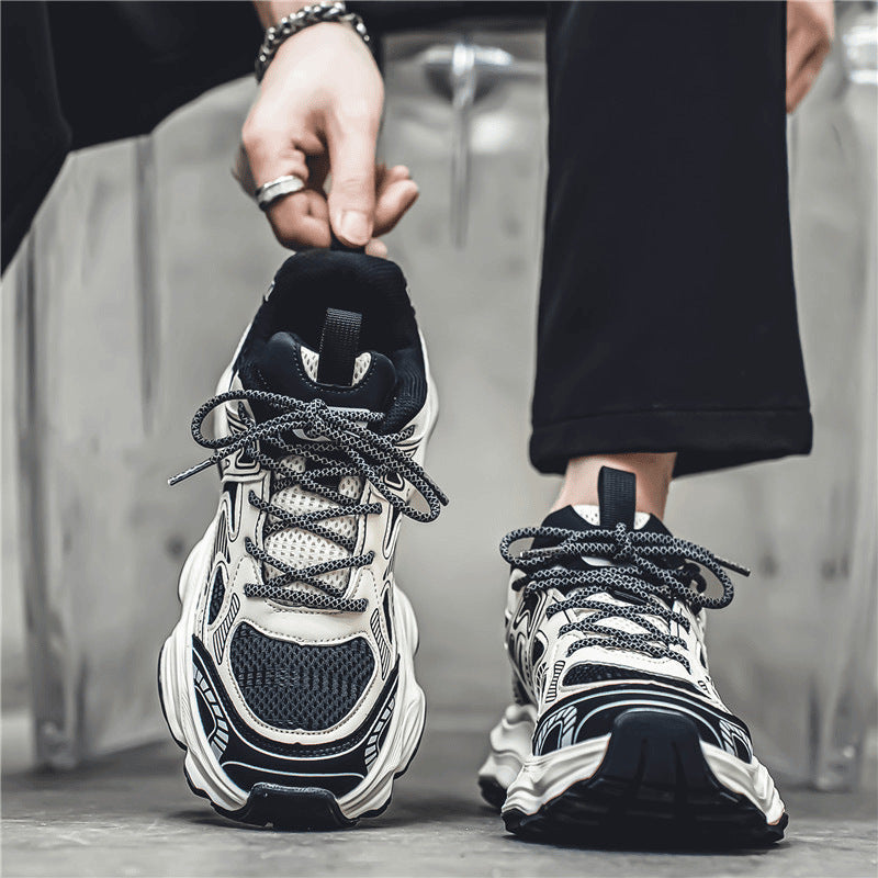 2025 spring men's new breathable mesh sneakers - trendy, versatile chunky sole athletic casual dad shoes