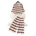 Lazy style stripesv-neck two-piece set women's summernew arrivalwork clothing style round neck topshigh waist pantsslimming looksuit