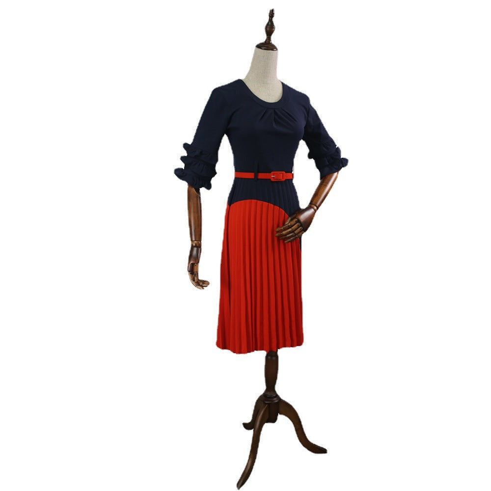 supply   african plus size women's clothing bell sleeves color matching dress one piece dropshipping