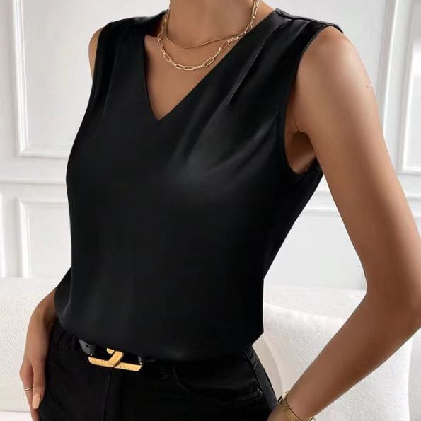 fashion cross-border women's satin satin suit sleeveless elegant commuter vest bottomtops