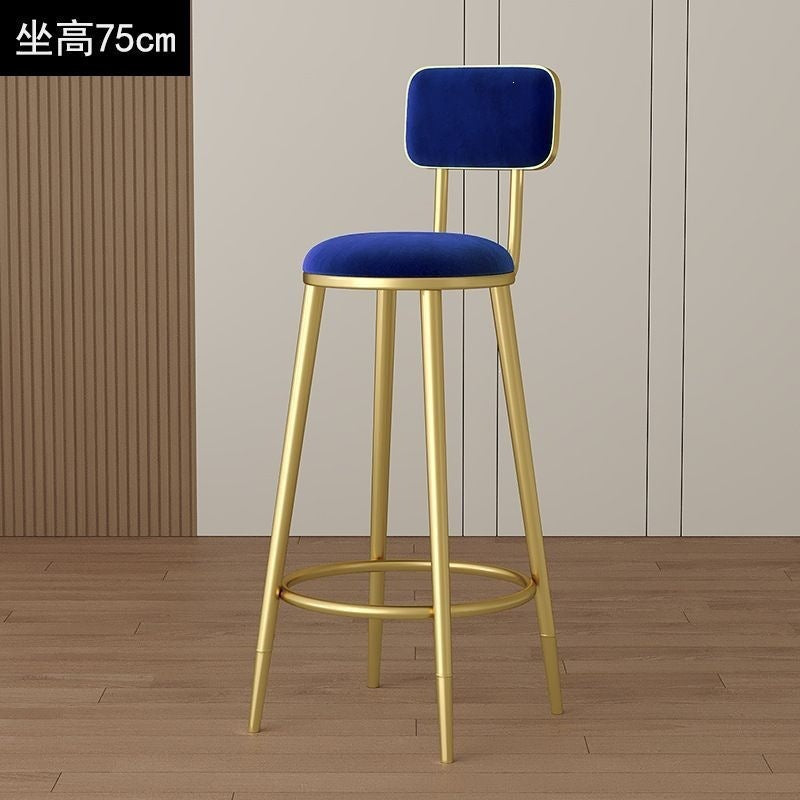 Minimalist modern high bar stool - nordic style gold-tone luxury iron backrest chair for bar, ktv, and counter seating
