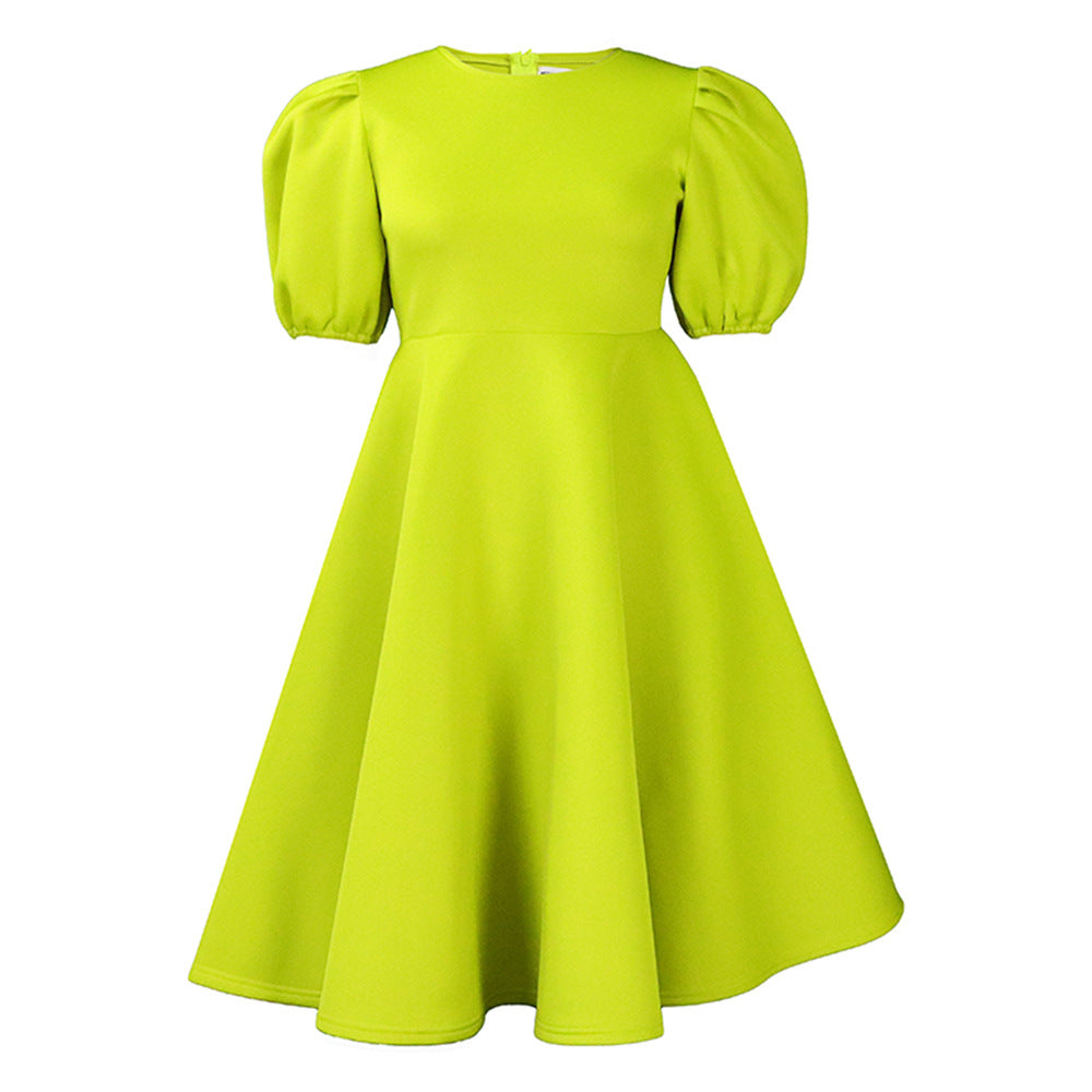 C8631 european and american style women's summer  short-sleeve elegant round neck high-waisted flared evening gown export dress
